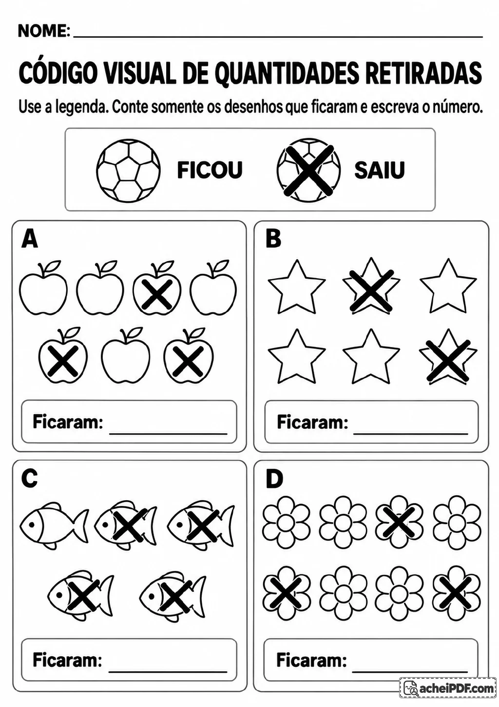 Legenda com uma bola sem risco identificada como “Ficou” e uma bola riscada identificada como “Saiu”.