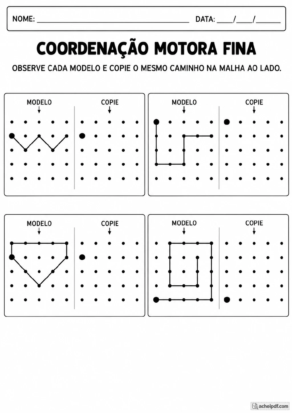 Quatro painéis com áreas de modelo e copie em malhas de pontos, mostrando zigue-zague, linhas angulares, polígono e espiral.