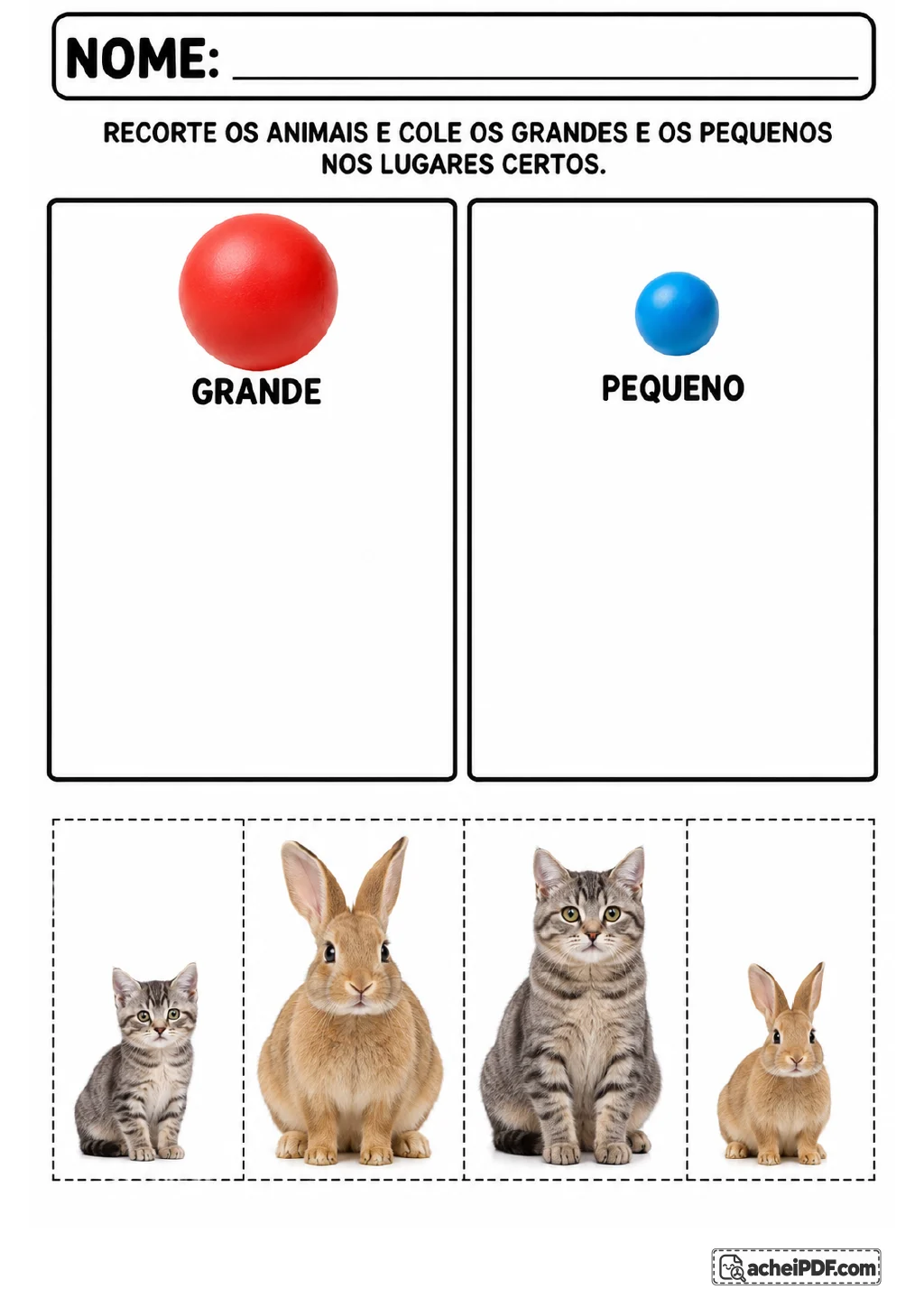 Dois quadros de classificação para grande e pequeno, sinalizados por bolas de tamanhos diferentes.