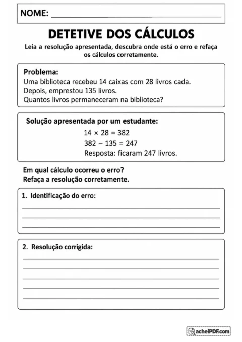 Problema sobre livros na biblioteca com 14 caixas de 28 livros, 135 livros emprestados.