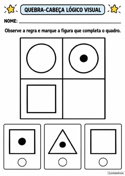 Quadro 2 por 2 com um círculo vazio, um círculo com ponto preto e um quadrado vazio.