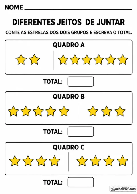 Três quadros identificados como A, B e C, com estrelas amarelas em dois grupos separados por uma linha vertical.
